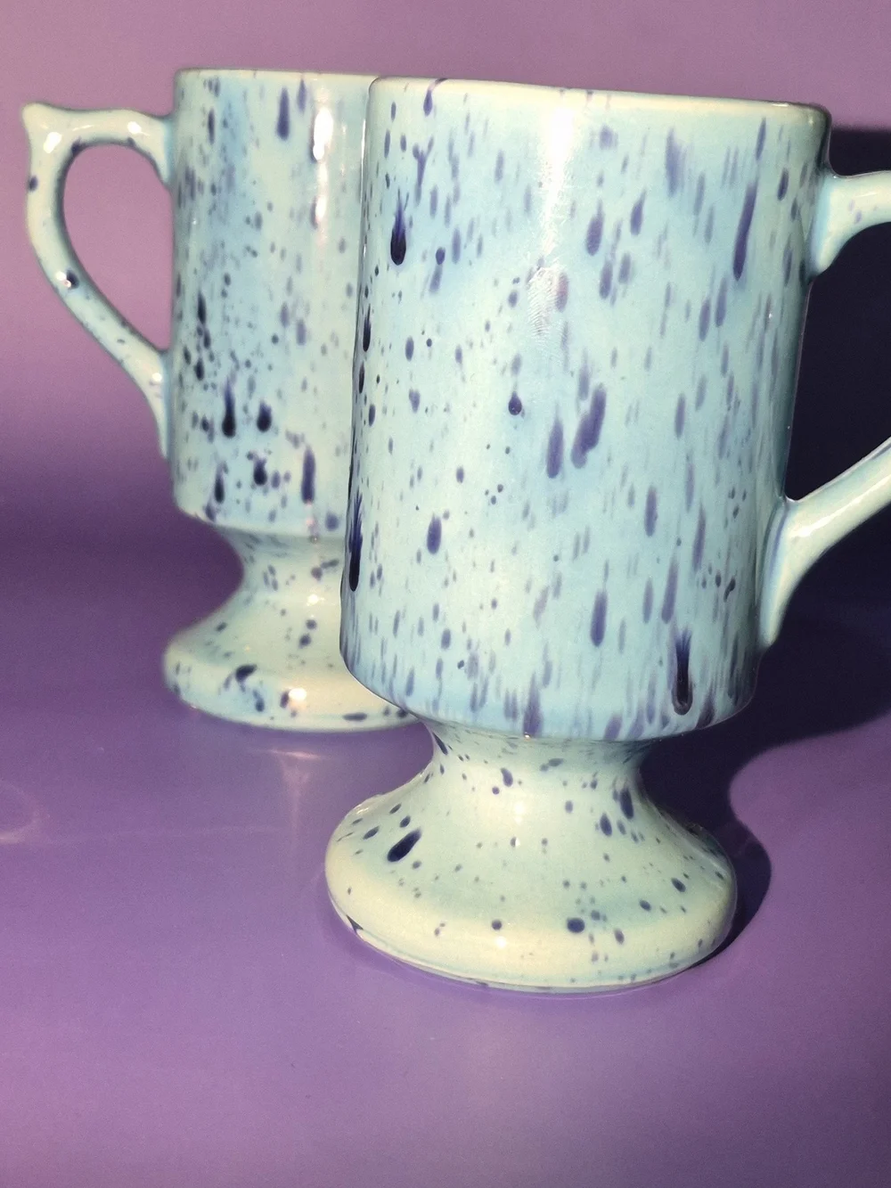 Speckled Ceramic Mugs in Aqua with Coral Interior